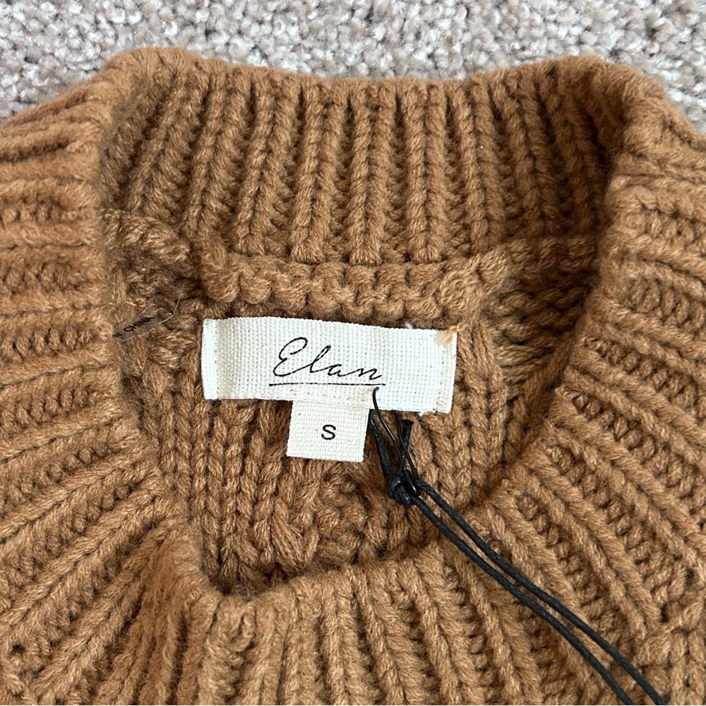 Elan Cable Knit Mixed Media Sweater Vest Top Brown White NWT Small - Picture 8 of 11